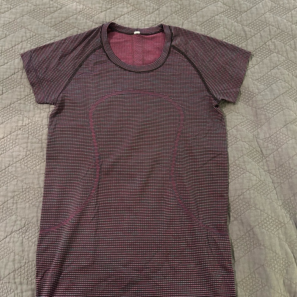 Lululemon Striped Short Sleeve Top - Black and Pink